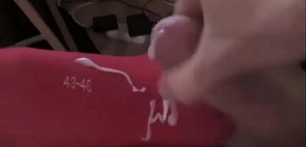  wank and cum on red puma socks